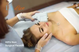 Woman having Hi-Fu to reduce wrinkles Redditch.