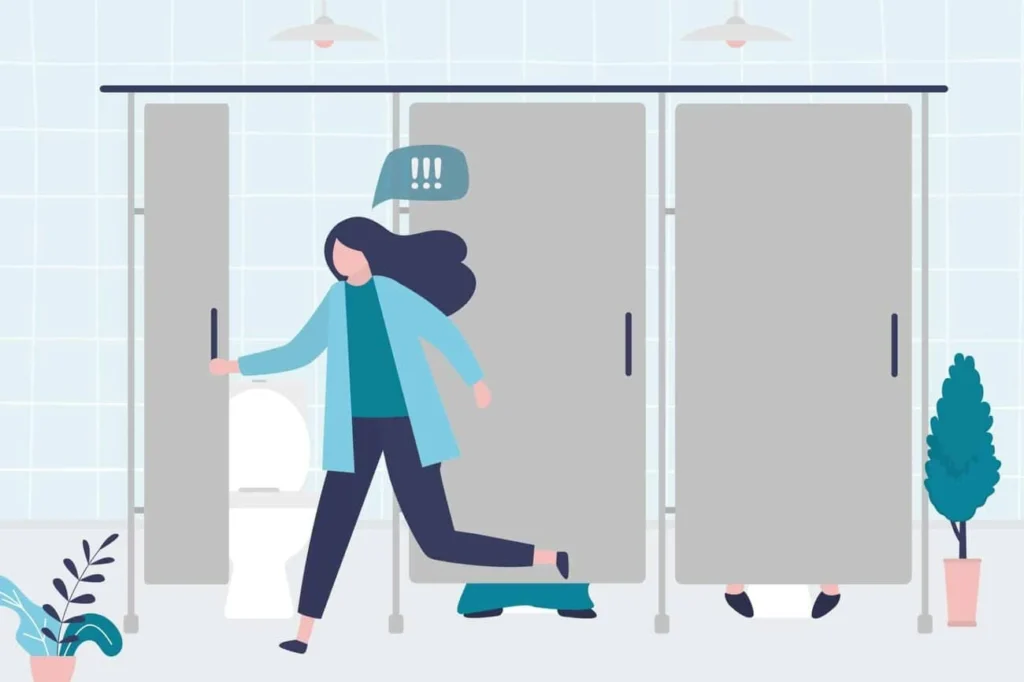 graphic of Urine incontinence Redditch woman running to the toilet.